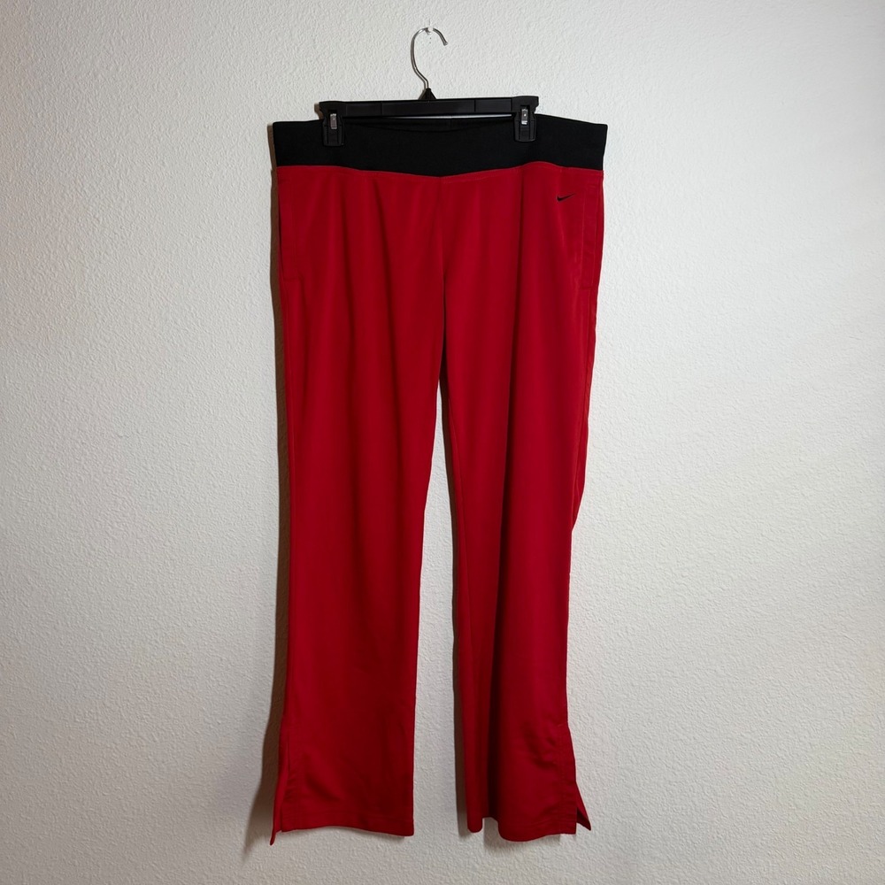Nike Track Pants Womens Large (12-14) Red Ankle Slit Athleisure Gym Training